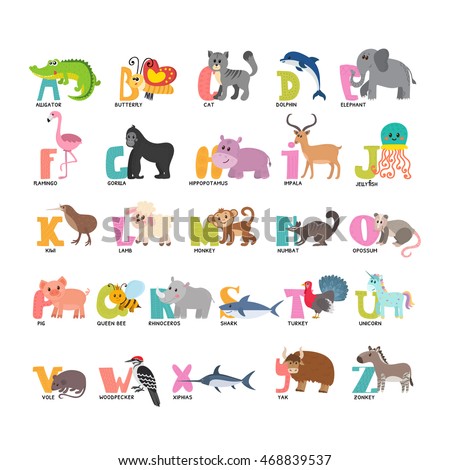 Cute Cartoon Animals Alphabet Z Vector Stock Vector (Royalty Free ...