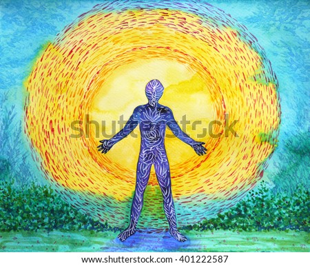 human and higher power, abstract watercolor painting, 7 chakra yoga reiki