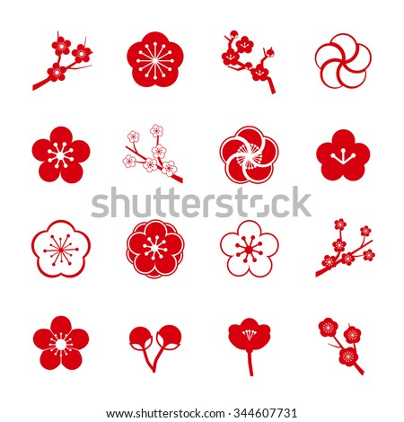 Plum Blossom Icon Set Stock Vector 344607731 - Shutterstock