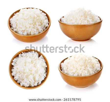 Rice in a bowl on a white background