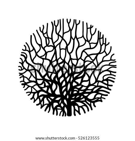Graphic coral circle isolated on white background. Tattoo art or t-shirt design