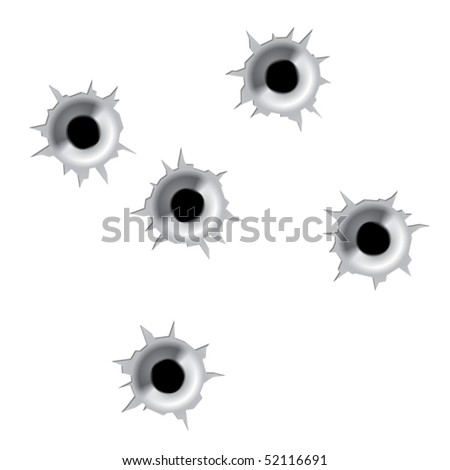 Bullet holes. Vector. Easy to place on different color or background.