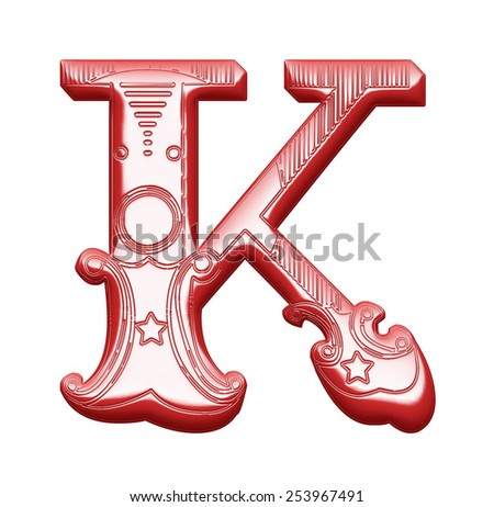 3D Glossy Red Vintage Swirly Alphabet K - stock photo