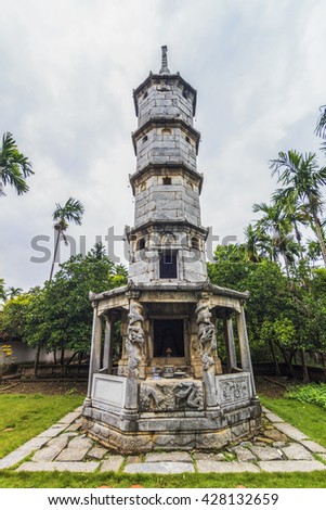 BAC NINH, VIETNAM - JULY 25, 2015 - Bao Thien Tower in the But Thap pagoda, a grandiose architecture representing high spiritual values of human life