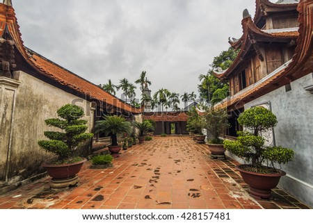 BAC NINH, VIETNAM - JULY 25, 2015 - But Thap pagoda, a grandiose architecture representing high spiritual values of human life