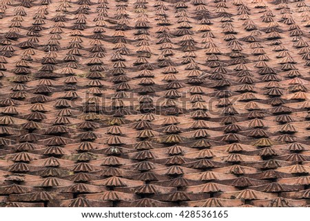 BAC NINH, VIETNAM - JULY 25, 2015 - Any tiles on the But Thap pagoda, a grandiose architecture representing high spiritual values of human life