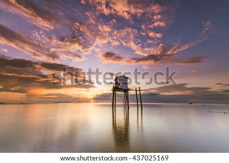GO CONG, VIETNAM - AUGUST 30, 2015 - The sunrise on Tan Thanh beach, Go Cong, Tien Giang province, Vietnam