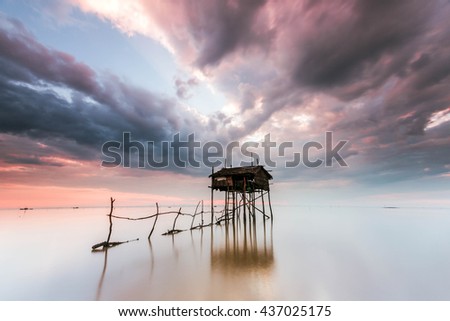 GO CONG, VIETNAM - AUGUST 30, 2015 - The sunrise on Tan Thanh beach, Go Cong, Tien Giang province, Vietnam