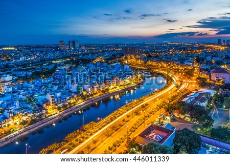 SAIGON, VIETNAM - JULY 01, 2016 - Sai Gon by night at Ho Chi Minh city, Vietnam