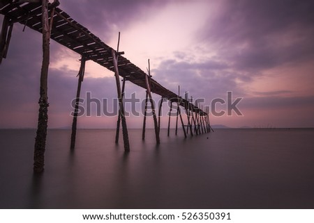 SAI GON, VIET NAM - JAN 10, 2016: sunrise on the sea with shadow rudimentary leaves home on the Can Gio sea.