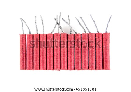 Row of firecrackers isolated on white background.Firecrackers isolated