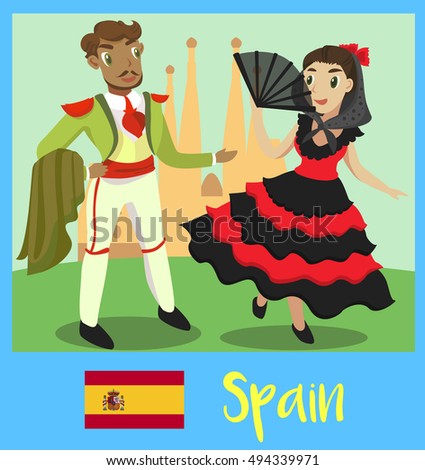 Spanish Man Woman Cartoon Couple National Stock Illustration 146233703 ...