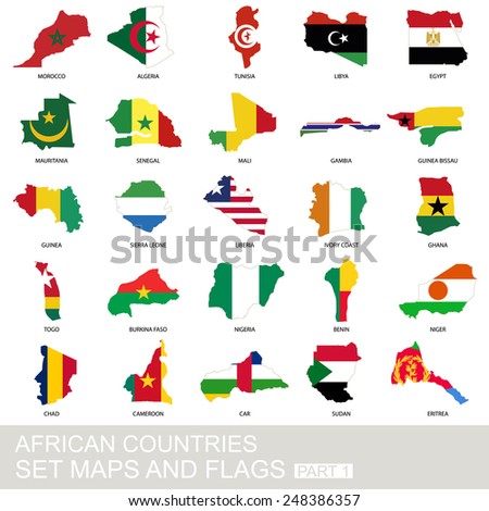 African Countries Set Maps Flags Part Stock Vector 248386357 - Shutterstock