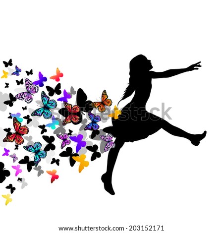 Beautiful Dancing Girl Silhouette Butterflies Vector Stock Vector ...