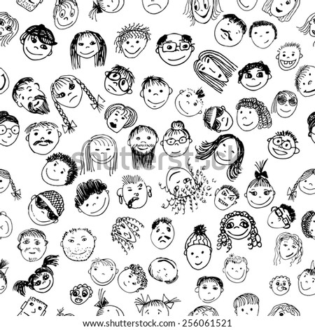 Eamless Background Stick Figure Faces Vector Stock Vector 256061521 ...