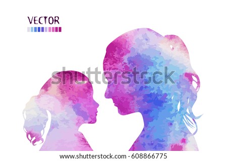 Silhouette mother with a daughter. Vector