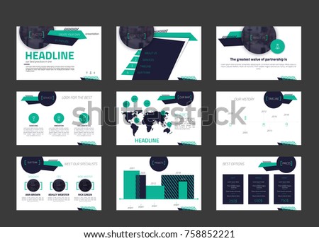 Presentation Template Set Modern Style Blue Stock Vector 758852221 Shutterstock Set Powerpoint Template