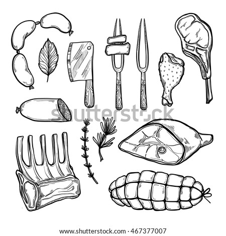 Hand Drawn Vector Illustration Meat Products Stock Vector 467377007 ...