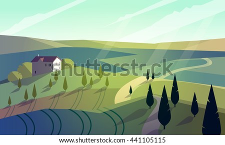 Colorfull cartoon flat landscape vector illustration