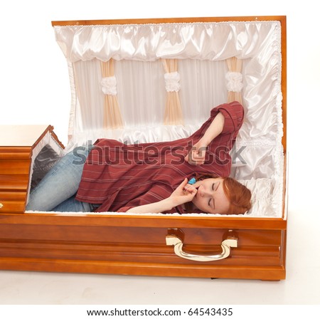 Lying Coffin Young Woman Laptop Phone Stock Photo 65489566 - Shutterstock