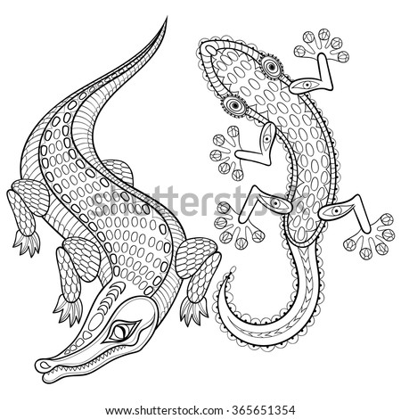 hand drawn zentangled crocodile lizard adult stock vector hand drawn zentangled crocodile lizard adult stock vector
