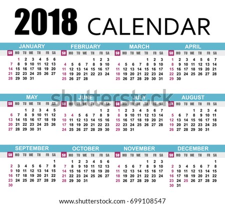 calendar 2018 template week starts on stock vector 699108547 2018 calendar week numbers