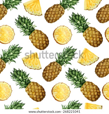 Vector seamless watercolor pattern with pineapples.