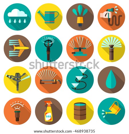 Automatic Sprinklers Watering. Watering garden equipment. Lawn sprinkler spraying water. Watering irrigation system. Vector Illustration.