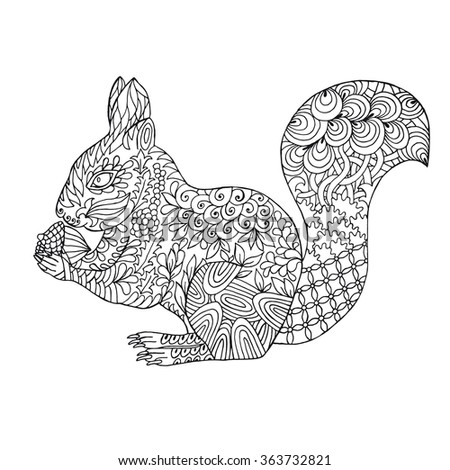 Zentangle Stylized Doodle Vector Of Squirrel Zen Pattern Drawing Style Illustration Isolated On White