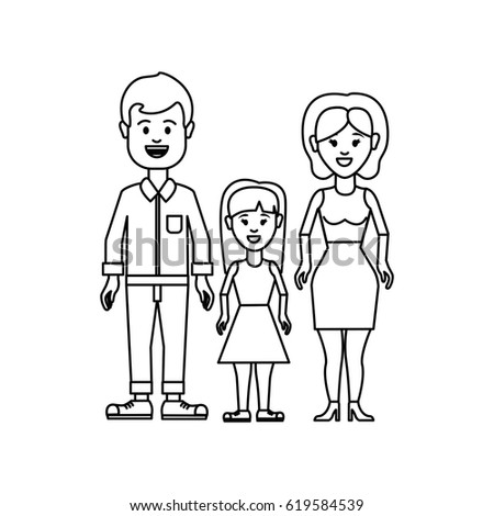 Sketch Cartoon Happy Family Standing Together Stock Vector 363617972 ...