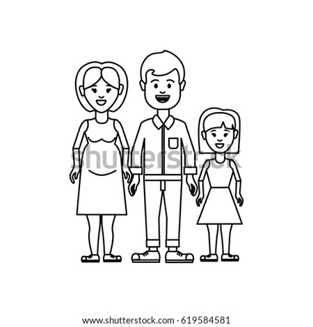 Sketch Cartoon Happy Family Standing Together Stock Vector 363617972 ...