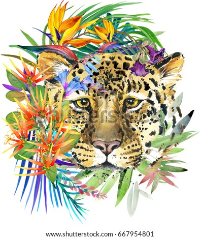 Watercolor Tiger Flowers On Head Beautiful Stock Illustration 459069229 ...