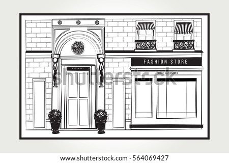 Vector Shopfront Detailed Graphic Illustration Design Vintage Boutique Facade Modern Fashion Shop Exterior With Vector Shopfront Detailed Graphic Illustration Design Vintage Boutique Facade Modern Fashion Shop Exterior With
