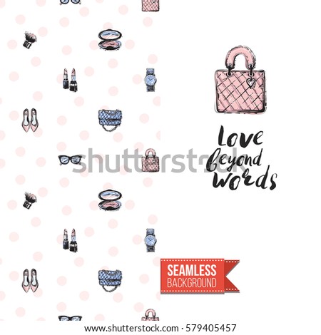 Fashionable Greeting Card For Vogue Girls Women Il Rated In Watercolor Style Seamless Pattern Background Fashionable Greeting Card For Vogue Girls Women Il Rated In Watercolor Style Seamless Pattern Background