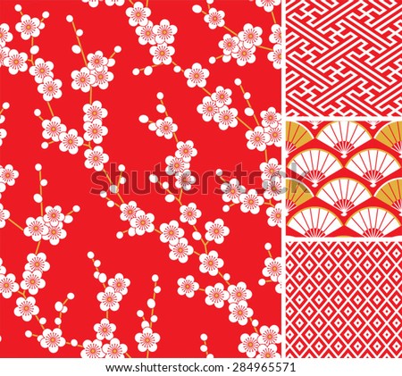 Japanese pattern set. Seamless vector ornaments with traditional motives.