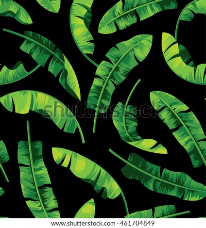 Seamless pattern with banana leaves. Vector illustration.