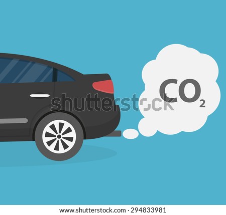 Car emits carbon dioxide - stock vector