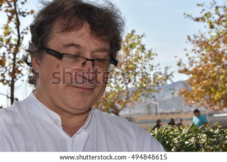 Marseille, France - October 06, 2016 : French cartoonist Eric Teyssier at the 5th edition of the International festival of press and political cartoons at l'Estaque.