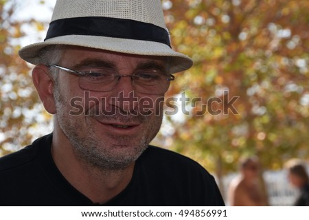 Marseille, France - October 06, 2016 : French cartoonist Fred Lardon at the 5th edition of the International festival of press and political cartoons at l'Estaque.