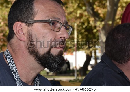 Marseille, France - October 06, 2016 : Belgian cartoonist Jacques Sondron at the 5th edition of the International festival of press and political cartoons at l'Estaque.