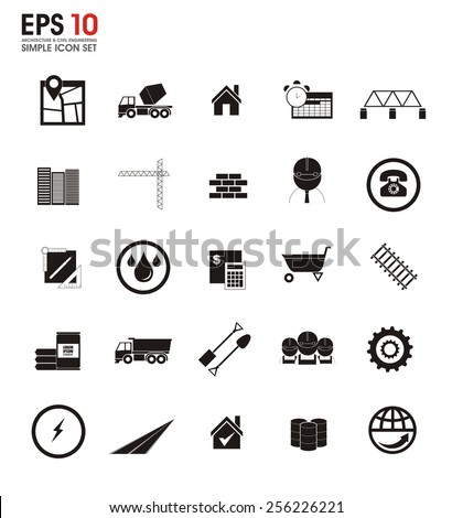 architecture and civil engineering silhouette icons