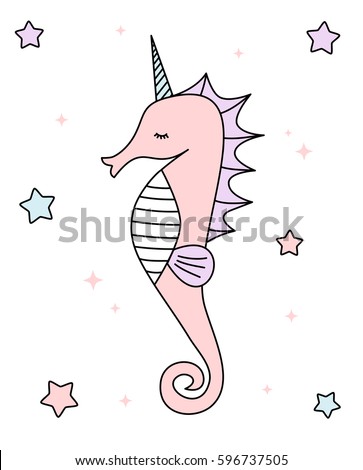 cute cartoon colorful unicorn seahorse vector illustration isolated on white background