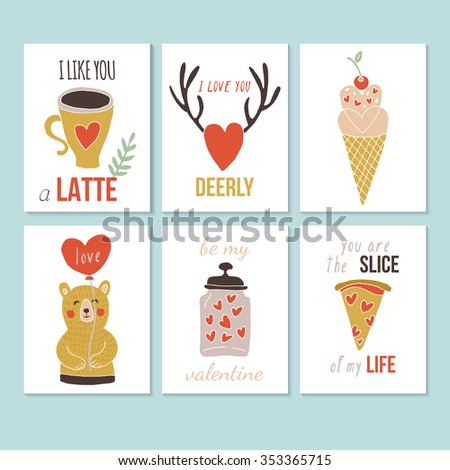 Valentine's day hand drawing greeting card set. Isolated vector illustration