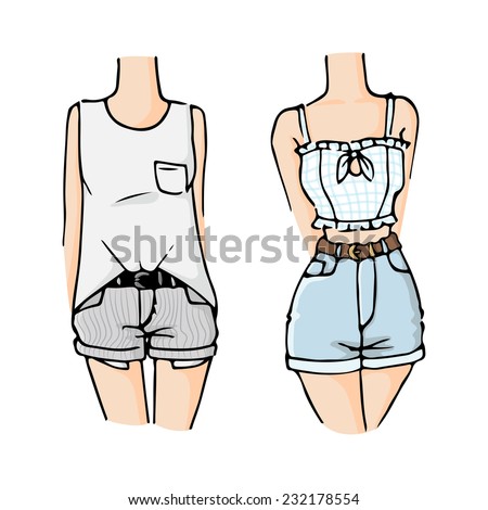 Fashion Sketch Drawing Girls In Beautiful Looks Hand Drawn Set Of Outfits Fashion Sketch Drawing Girls In Beautiful Looks Hand Drawn Set Of Outfits