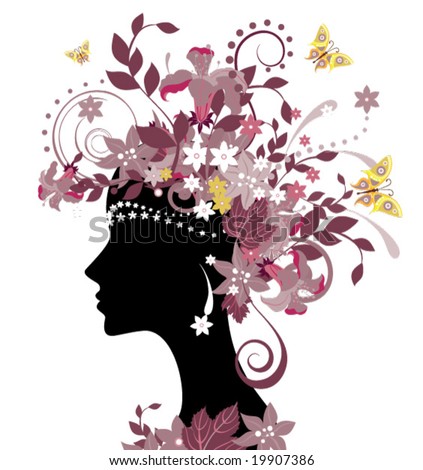 Decorative Silhouette Woman Flowers Stock Vector 19907386 - Shutterstock