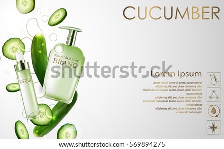 Vector illustration of Cucumber whitening hydrating cream contained in green spray bottle on white background