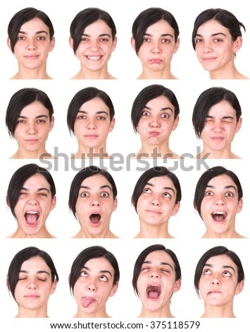 Multiple Closeup Portraits Same Woman Expressing Stock Photo 97302827 ...