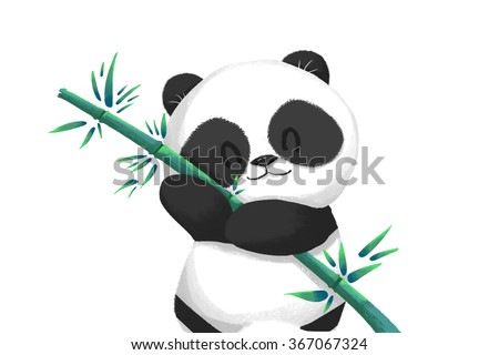 Illustration Cute Panda  Baby Bamboo  Food Stock 