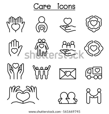 stock vector care charity kindness icon set in thin line style 561669745