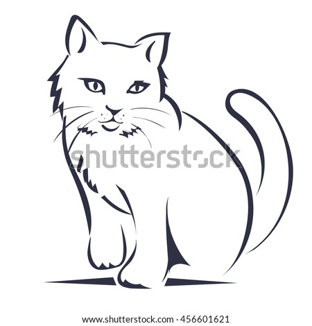 Fluffy Cat Outline On White Background Stock Vector 609563246 ...